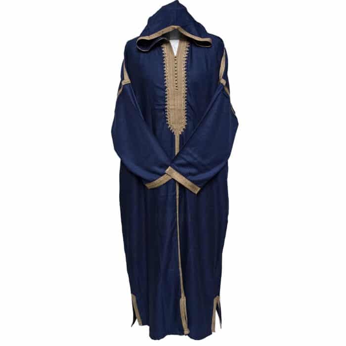 Plsakalm Nvy 025 Plus Size Unisex Moroccan Cotton Blend Navy Blue Hooded Thobe Djellaba Jubba (7)
