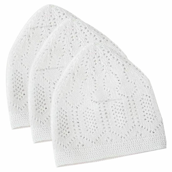 Pack Of 3 Mens White Topee Cap Kufi Hat Muslim Habibi Collections