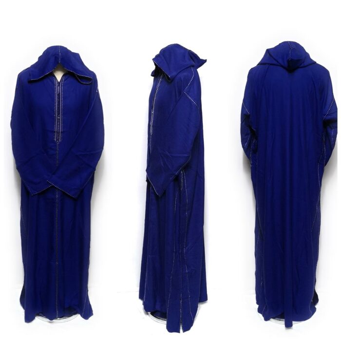 Rich Soft Cotton Royal Blue Men's Moroccan Hooded Thobe/Jubba/Djelleba