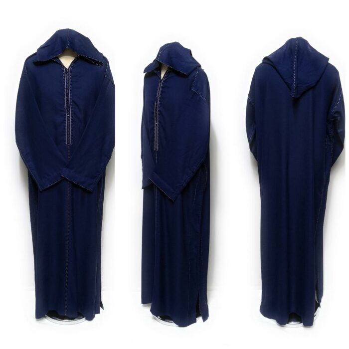 Rich Soft Cotton Navy Blue Men's Moroccan Hooded Thobe/Jubba/Djelleba Extremely beautiful quality with a lovely soft feel and texture.