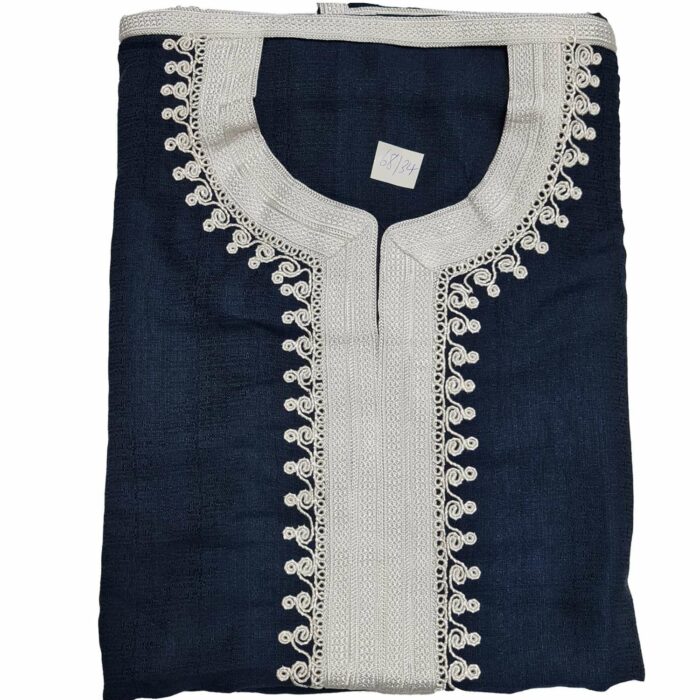 Plus Size Blue Moroccan Cotton Blend 3 Quarter Sleeve Thobe Jubba Kandora Dishdasha (1)