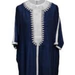 Plus Size Blue Moroccan Cotton Blend 3 Quarter Sleeve Thobe Jubba Kandora Dishdasha (3)