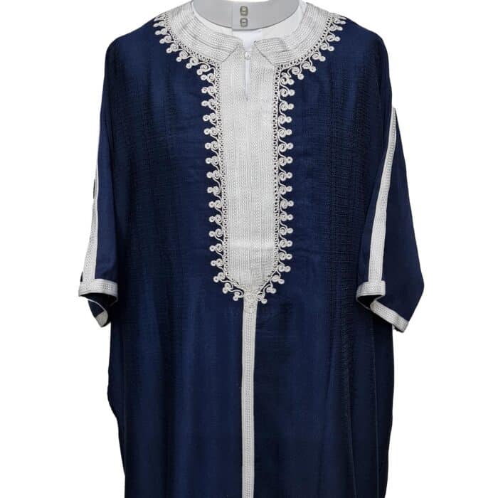 Plus Size Blue Moroccan Cotton Blend 3 Quarter Sleeve Thobe Jubba Kandora Dishdasha (3)