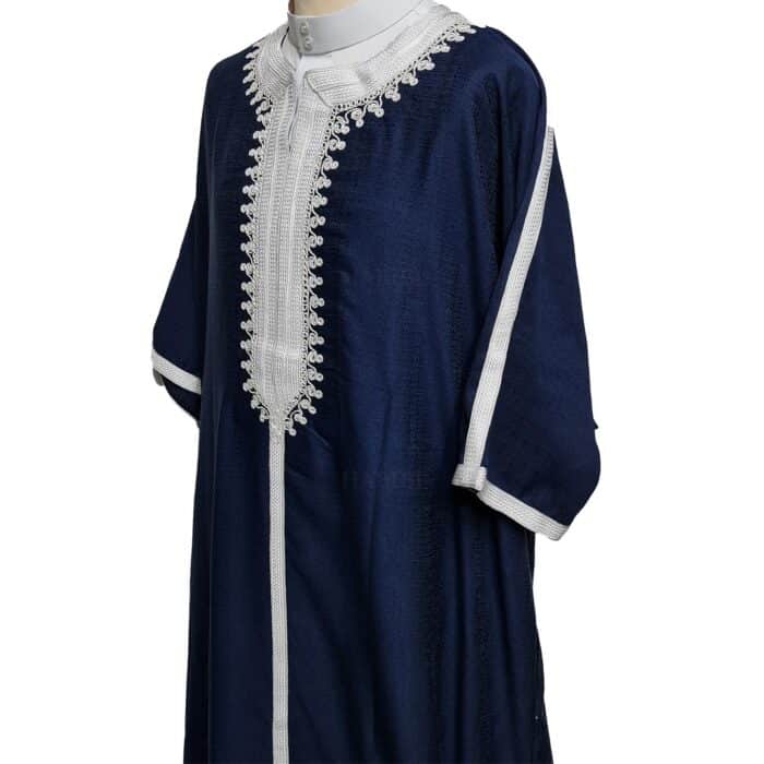 Plus Size Blue Moroccan Cotton Blend 3 Quarter Sleeve Thobe Jubba Kandora Dishdasha (4)