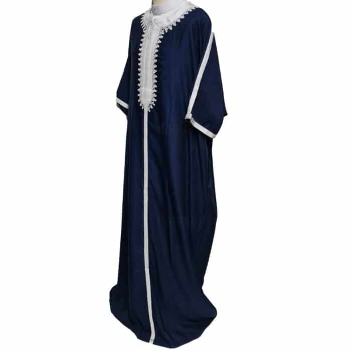 Plus Size Blue Moroccan Cotton Blend 3 Quarter Sleeve Thobe Jubba Kandora Dishdasha (5)
