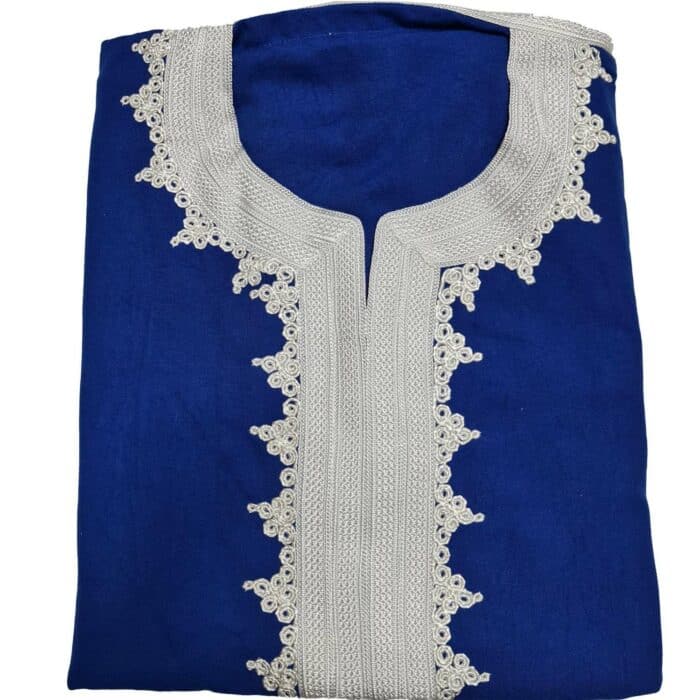 Plus Size Blue Moroccan Thick Cotton 3 Quarter Sleeve Thobe Jubba Kandora Dishdasha (1)