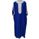 Plus Size Blue Moroccan Thick Cotton 3 Quarter Sleeve Thobe Jubba Kandora Dishdasha (2)