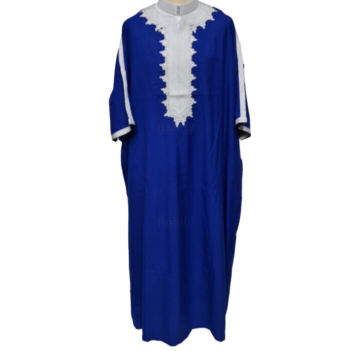 Plus Size Blue Moroccan Thick Cotton 3 Quarter Sleeve Thobe Jubba Kandora Dishdasha (2)