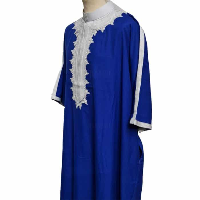 Plus Size Blue Moroccan Thick Cotton 3 Quarter Sleeve Thobe Jubba Kandora Dishdasha (4)