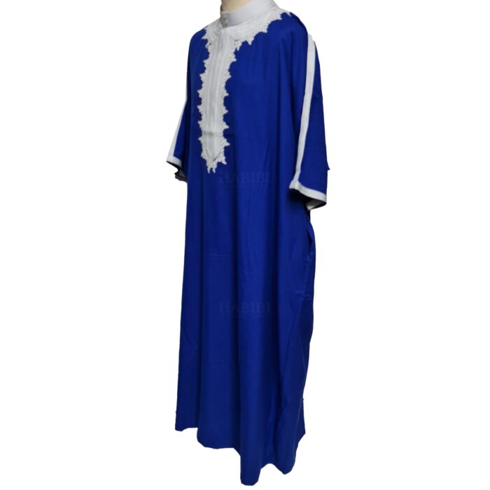 Plus Size Blue Moroccan Thick Cotton 3 Quarter Sleeve Thobe Jubba Kandora Dishdasha (5)