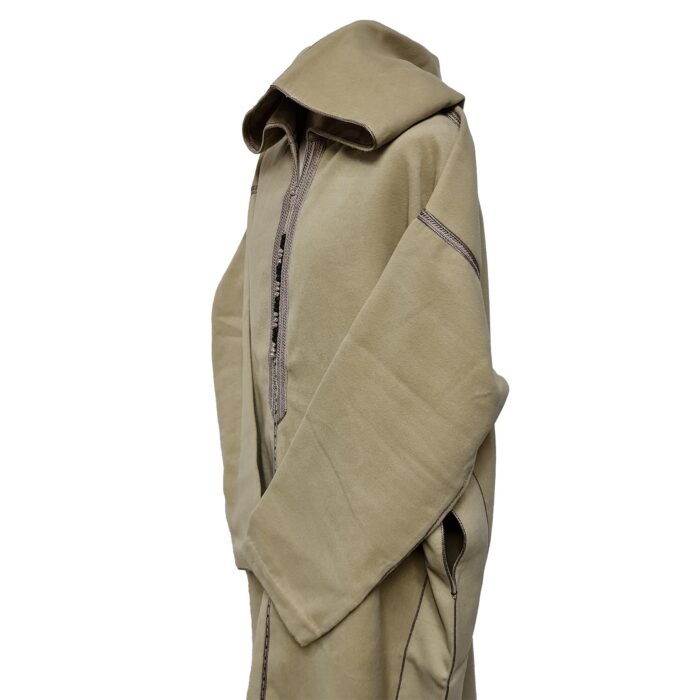 Plus Size Moroccan Winter Cashmere Wool Blend Beige Hooded Thobe Djellaba (1)