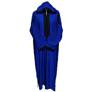 Plus Size Unisex Moroccan Cotton Blend Blue Hooded Thobe Djellaba Jubba (2)