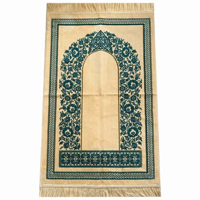 Floral Gold and Blue Prayer Mat Musallah Janamaz