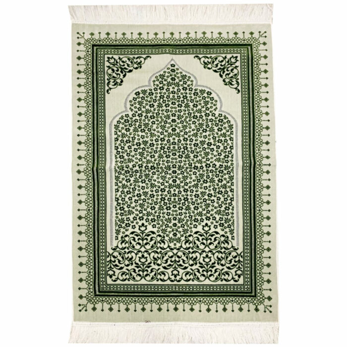 Light Green Floral Leaf Prayer Mat Musallah Janamaz