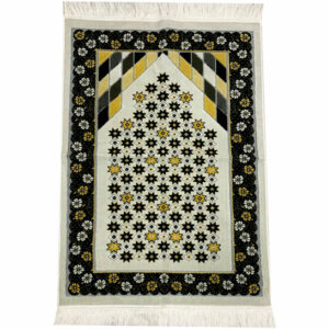 Black & Yellow Star Flower Geometric Prayer Mat Musallah Janamaz