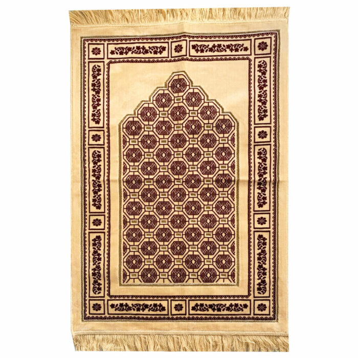 Yellow & Maroon Floral Shapes Prayer Mat Musallah Janamaz