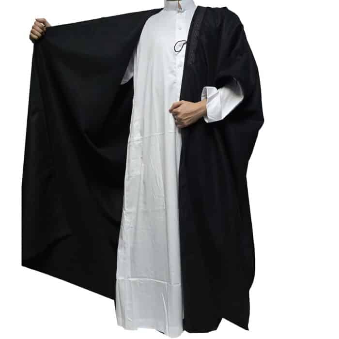 Premium Short Sleeve Arabian Bisht مشلح Cloak Black Arab Dress Mishlah Robe Eid Bsht Hlhslv 0024 (19)