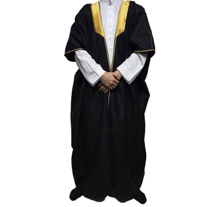 Premium Short Sleeve Arabian Bisht مشلح Cloak Black Gold Arab Dress Mishlah Robe Eid Bsht Hlhslv 0025 (11)