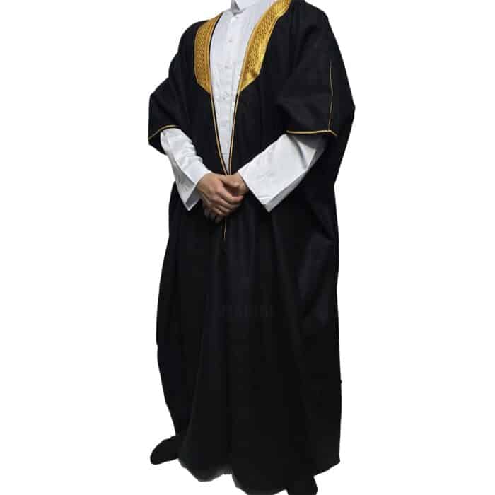 Premium Short Sleeve Arabian Bisht مشلح Cloak Black Gold Arab Dress Mishlah Robe Eid Bsht Hlhslv 0025 (13)