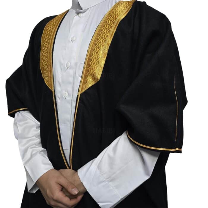 Premium Short Sleeve Arabian Bisht مشلح Cloak Black Gold Arab Dress Mishlah Robe Eid Bsht Hlhslv 0025 (14)