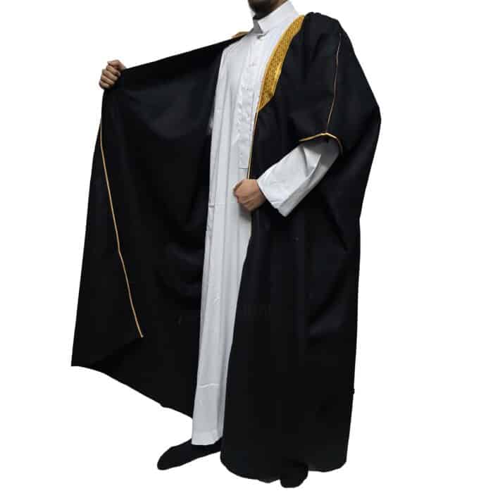 Premium Short Sleeve Arabian Bisht مشلح Cloak Black Gold Arab Dress Mishlah Robe Eid Bsht Hlhslv 0025 (15)