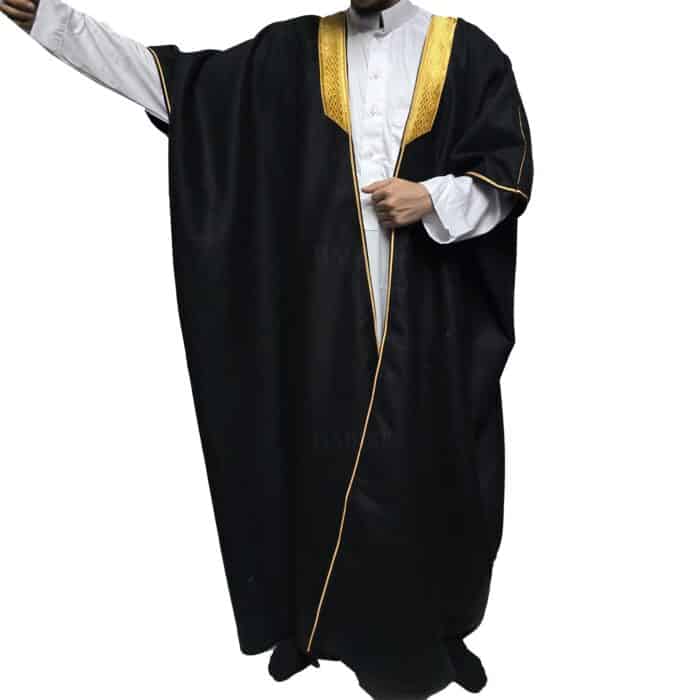 Premium Short Sleeve Arabian Bisht مشلح Cloak Black Gold Arab Dress Mishlah Robe Eid Bsht Hlhslv 0025 (16)