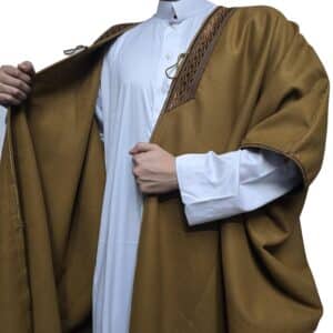 Premium Short Sleeve Arabian Bisht مشلح Cloak Brown Arab Dress Mishlah Robe Eid Bsht Hlhslv 0026 (1)