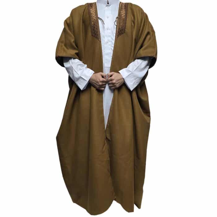 Premium Short Sleeve Arabian Bisht مشلح Cloak Brown Arab Dress Mishlah Robe Eid Bsht Hlhslv 0026 (2)