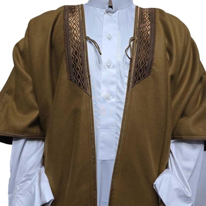Premium Short Sleeve Arabian Bisht مشلح Cloak Brown Arab Dress Mishlah Robe Eid Bsht Hlhslv 0026 (3)
