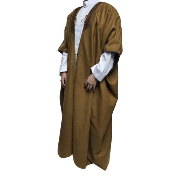 Premium Short Sleeve Arabian Bisht مشلح Cloak Brown Arab Dress Mishlah Robe Eid Bsht Hlhslv 0026 (4)