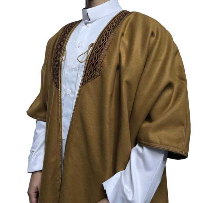 Premium Short Sleeve Arabian Bisht مشلح Cloak Brown Arab Dress Mishlah Robe Eid Bsht Hlhslv 0026 (5)