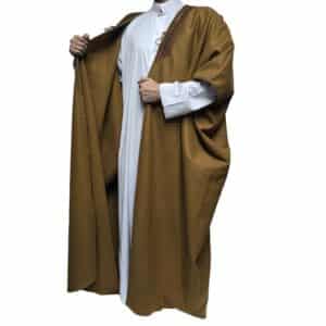 Premium Short Sleeve Arabian Bisht مشلح Cloak Brown Arab Dress Mishlah Robe Eid Bsht Hlhslv 0026 (8)