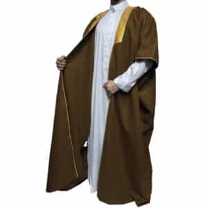 Premium Short Sleeve Arabian Bisht مشلح Cloak Brown Arab Dress Mishlah Robe Eid Bsht Hlhslv 0027 (10)