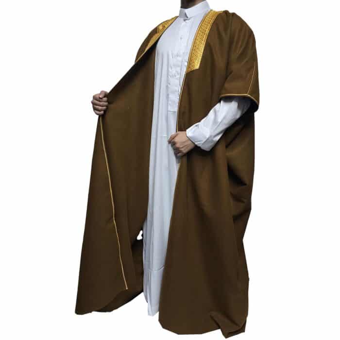Premium Short Sleeve Arabian Bisht مشلح Cloak Brown Arab Dress Mishlah Robe Eid Bsht Hlhslv 0027 (10)