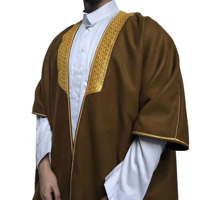 Premium Short Sleeve Arabian Bisht مشلح Cloak Brown Arab Dress Mishlah Robe Eid Bsht Hlhslv 0027 (11)