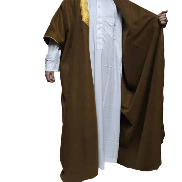 Premium Short Sleeve Arabian Bisht مشلح Cloak Brown Arab Dress Mishlah Robe Eid Bsht Hlhslv 0027 (12)
