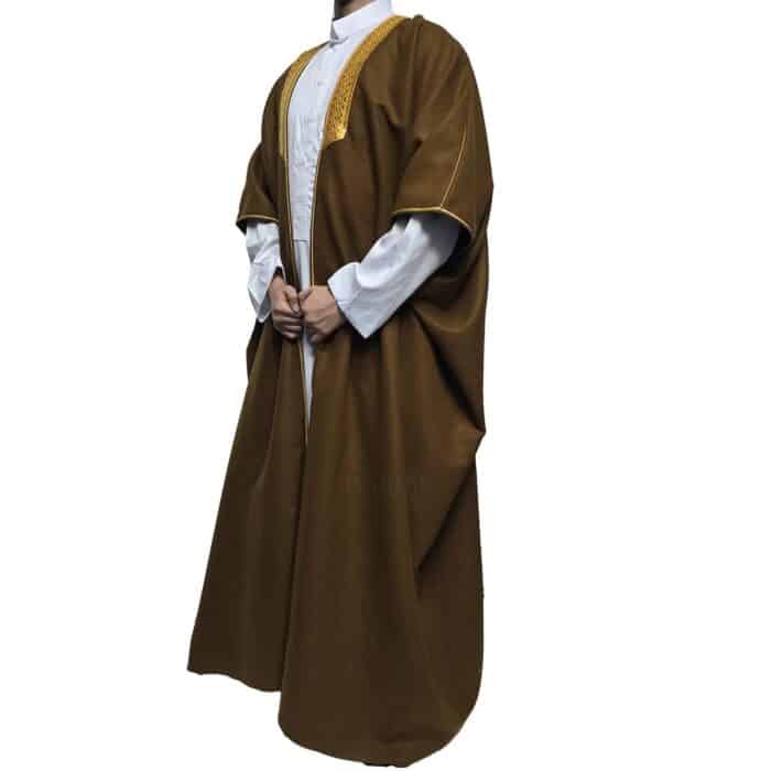 Premium Short Sleeve Arabian Bisht مشلح Cloak Brown Arab Dress Mishlah Robe Eid Bsht Hlhslv 0027 (13)