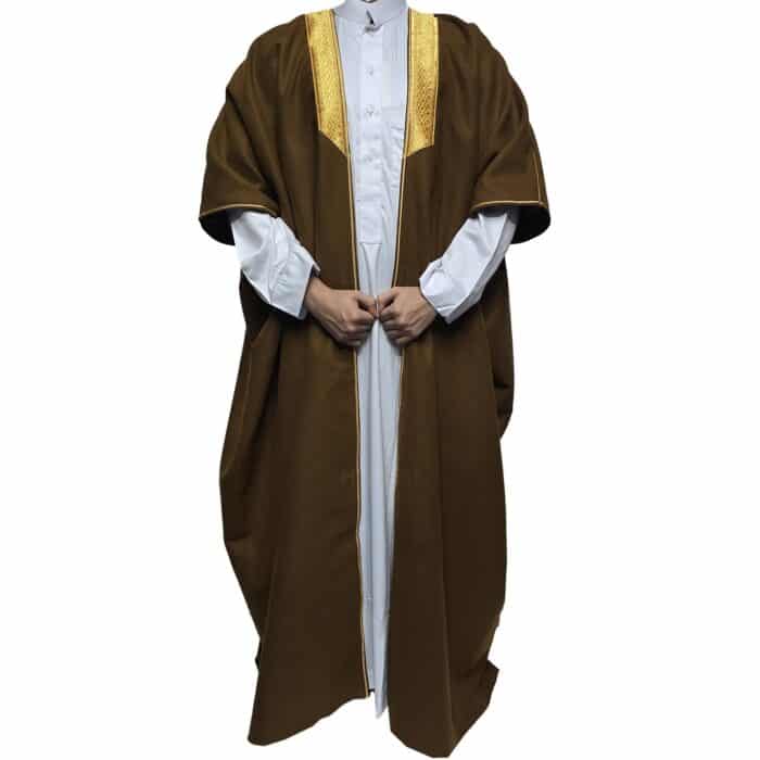 Premium Short Sleeve Arabian Bisht مشلح Cloak Brown Arab Dress Mishlah Robe Eid Bsht Hlhslv 0027 (9)