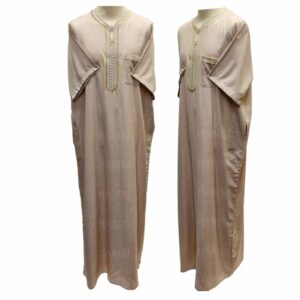 Qrnjded 003 Men’s Moroccan Short Sleeve Beige Jubba Thobe Djellaba