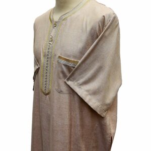 Qrnjded 003 Men’s Moroccan Short Sleeve Beige Jubba Thobe Djellaba 145704