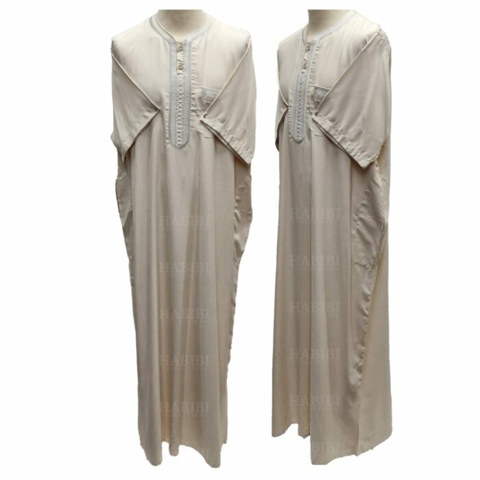 Qrnjded 005 Men’s Moroccan Short Sleeve Ligh Grey Jubba Thobe Djellaba