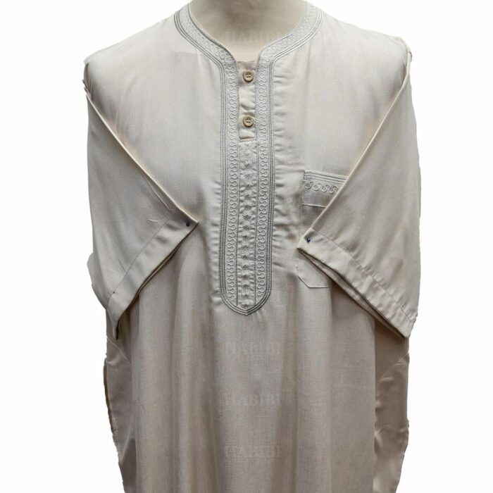 Qrnjded 005 Men’s Moroccan Short Sleeve Ligh Grey Jubba Thobe Djellaba 150054