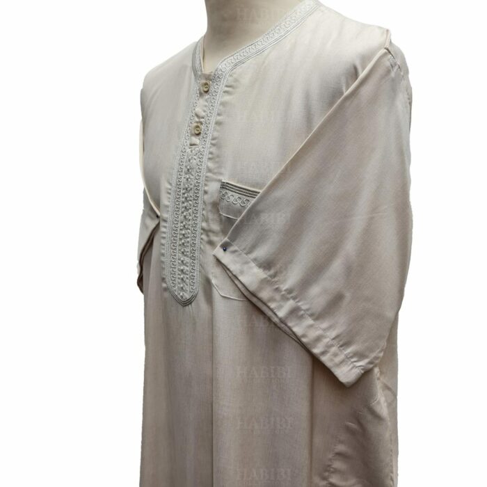 Qrnjded 005 Men’s Moroccan Short Sleeve Ligh Grey Jubba Thobe Djellaba 150109