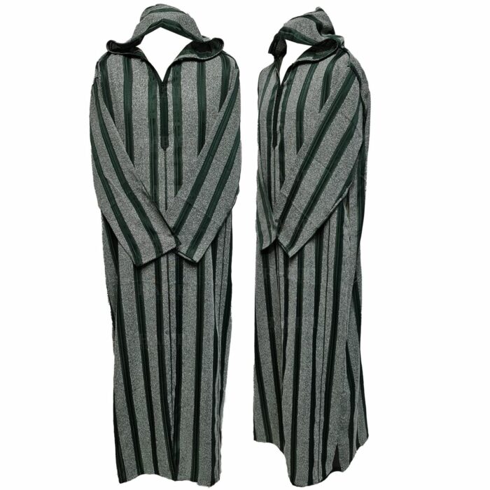 Rachctnhd 003 Dark Green Mens Moroccan Striped Cotton Thobe Jubba Djelleba 173513