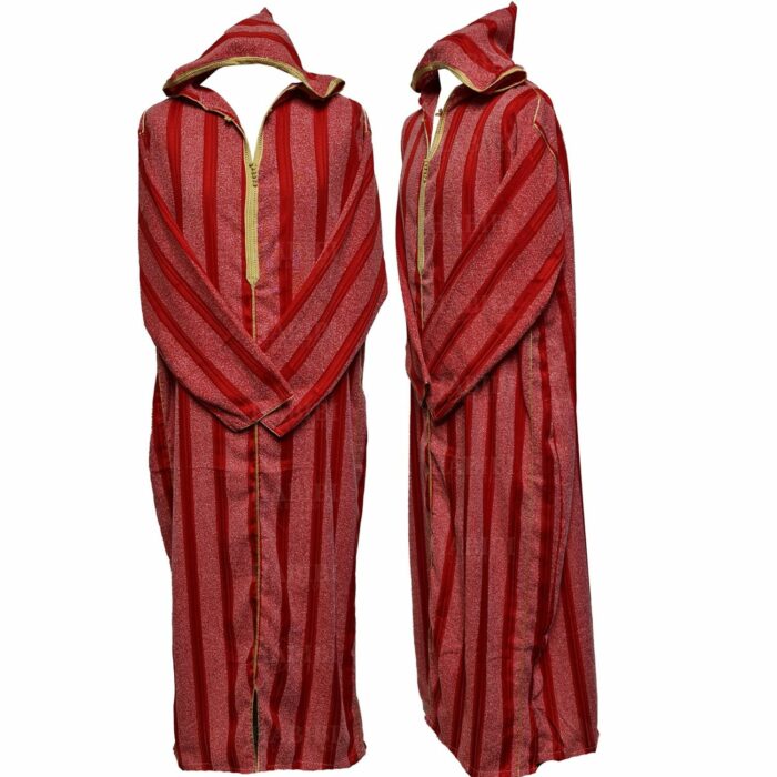 Rachctnhd 004 Red Mens Moroccan Striped Cotton Thobe Jubba Djelleba 173019