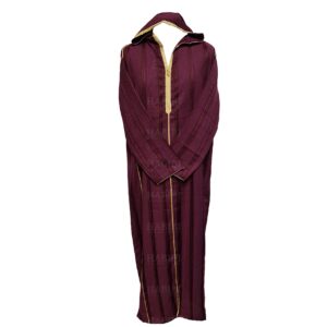 Rachctnhd 006 Maroon Gold Mens Moroccan Striped Cotton Thobe Jubba Djelleba 174554