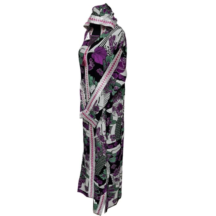 Rayon 001 Women Moroccan Purple Multicoloured Floral Hooded Djellaba Jilbab 020822