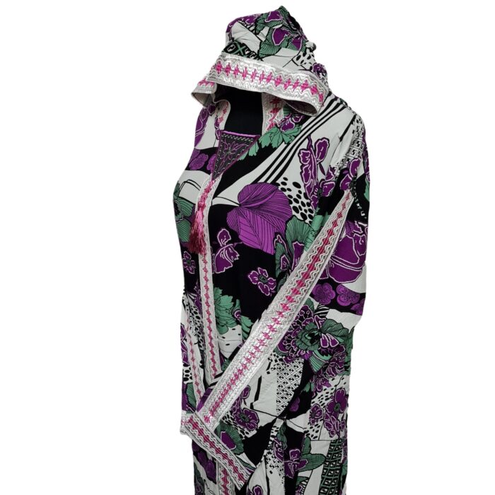 Rayon 001 Women Moroccan Purple Multicoloured Floral Hooded Djellaba Jilbab 020828