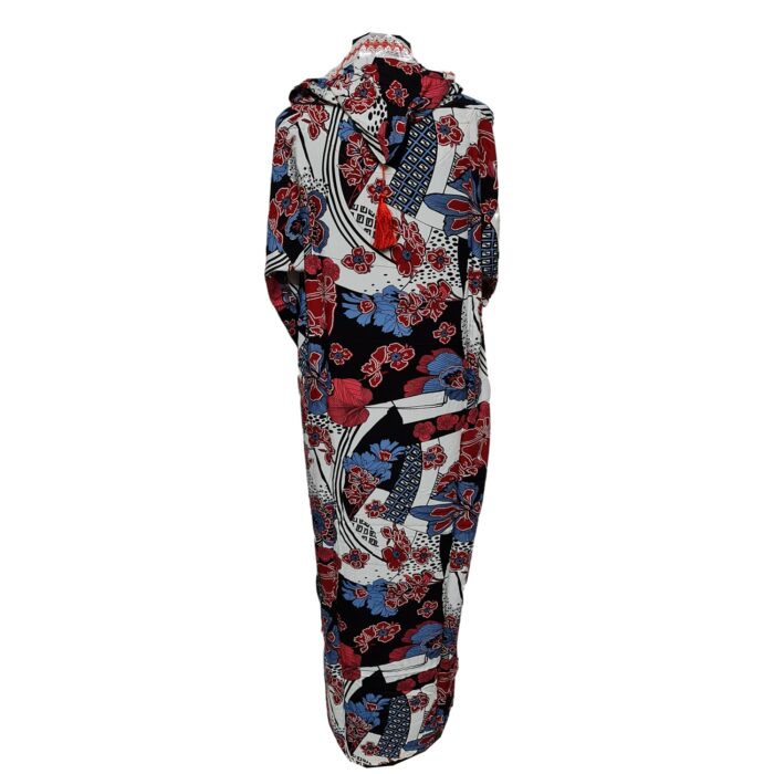 Rayon 003 Women Moroccan Red Multicoloured Floral Hooded Djellaba Jilbab 020628