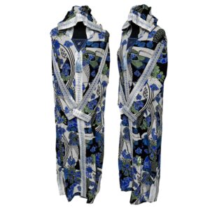 Rayon 004 Women Moroccan Blue Multicoloured Floral Hooded Djellaba Jilbab (3)